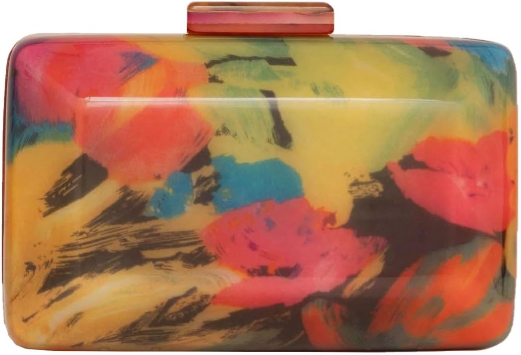 Women Acrylic Evening Clutch Colorful Box Purse Glitter Marble Handbag Chain Shoulder Bag for Party Banquet Prom