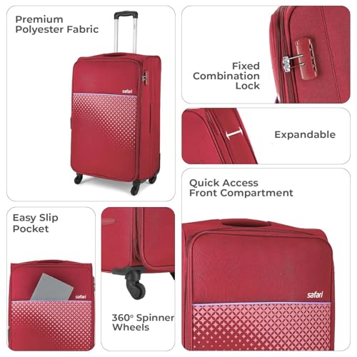 Image of Safari Dynamo Set of 3 (Cabin + Medium + Large) Trolley Bags Polyester Expandable Soft Luggage, 4 Wheels 360 Degree Wheeling, Travel Bag, Suitcase for Travel, Trolley Bags for Travel (Maroon)