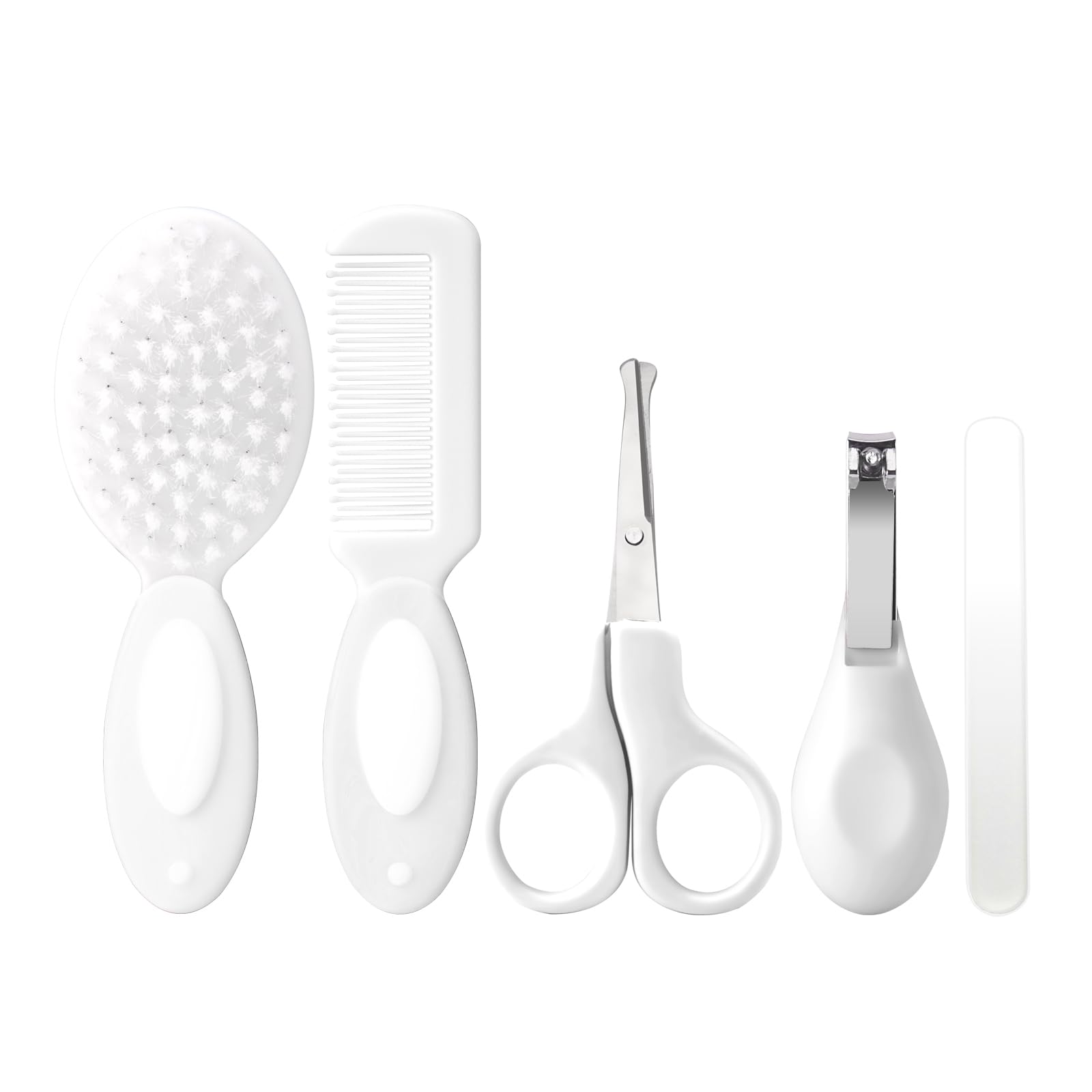 Baby Grooming Kit Newborn,Infant Safety Care Set with Hair Brush Comb Nail Clipper, Baby Essentials for Newborn,5 Pcs, Write