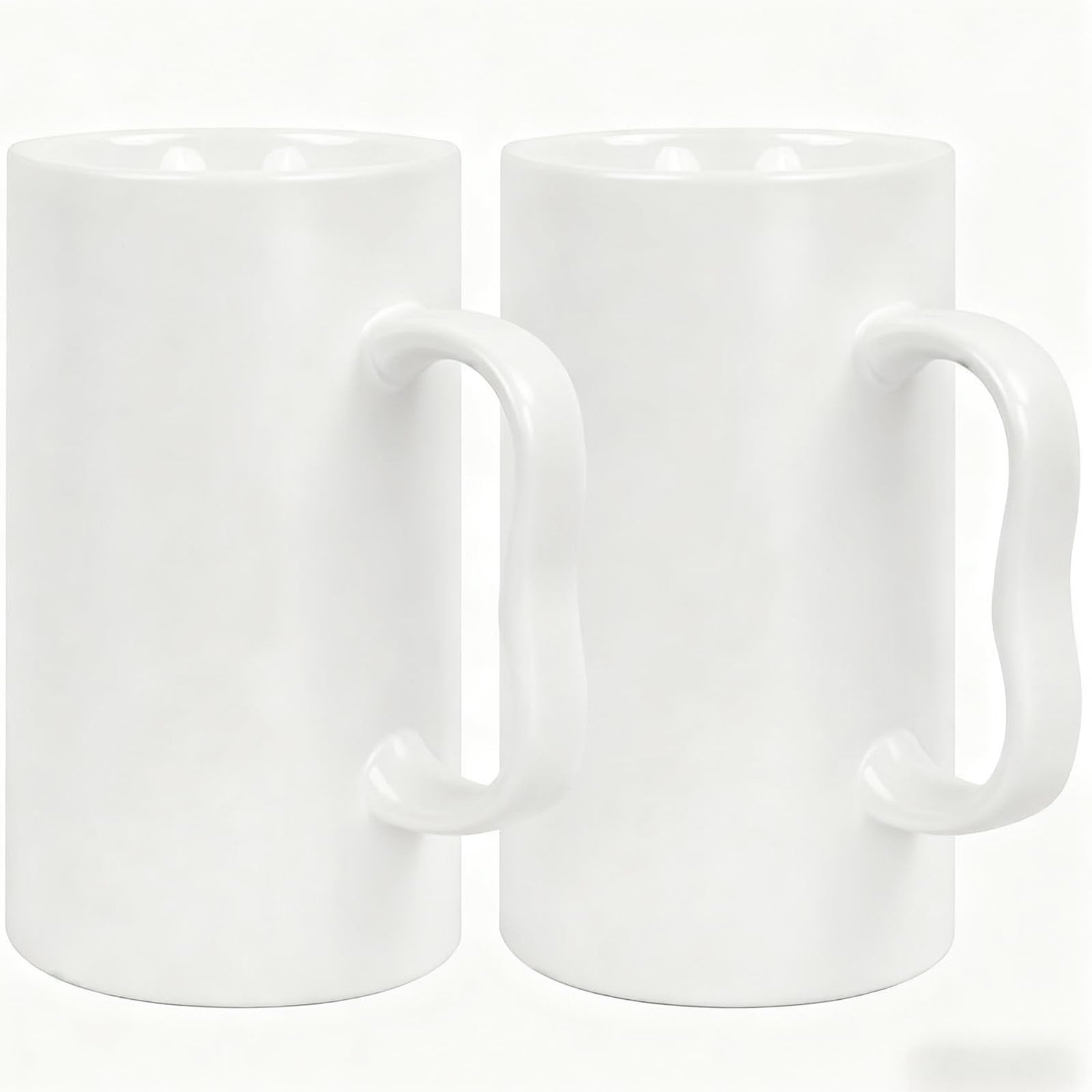 NBABSR 20 oz Large Ceramic Coffee Mugs,Tall Latte Cups with Big M Handle,600ml Oversized Bulk Beer Cappuccino,Espresso XL Porcelain Cup Set of 2 for Men and Women Gifts White