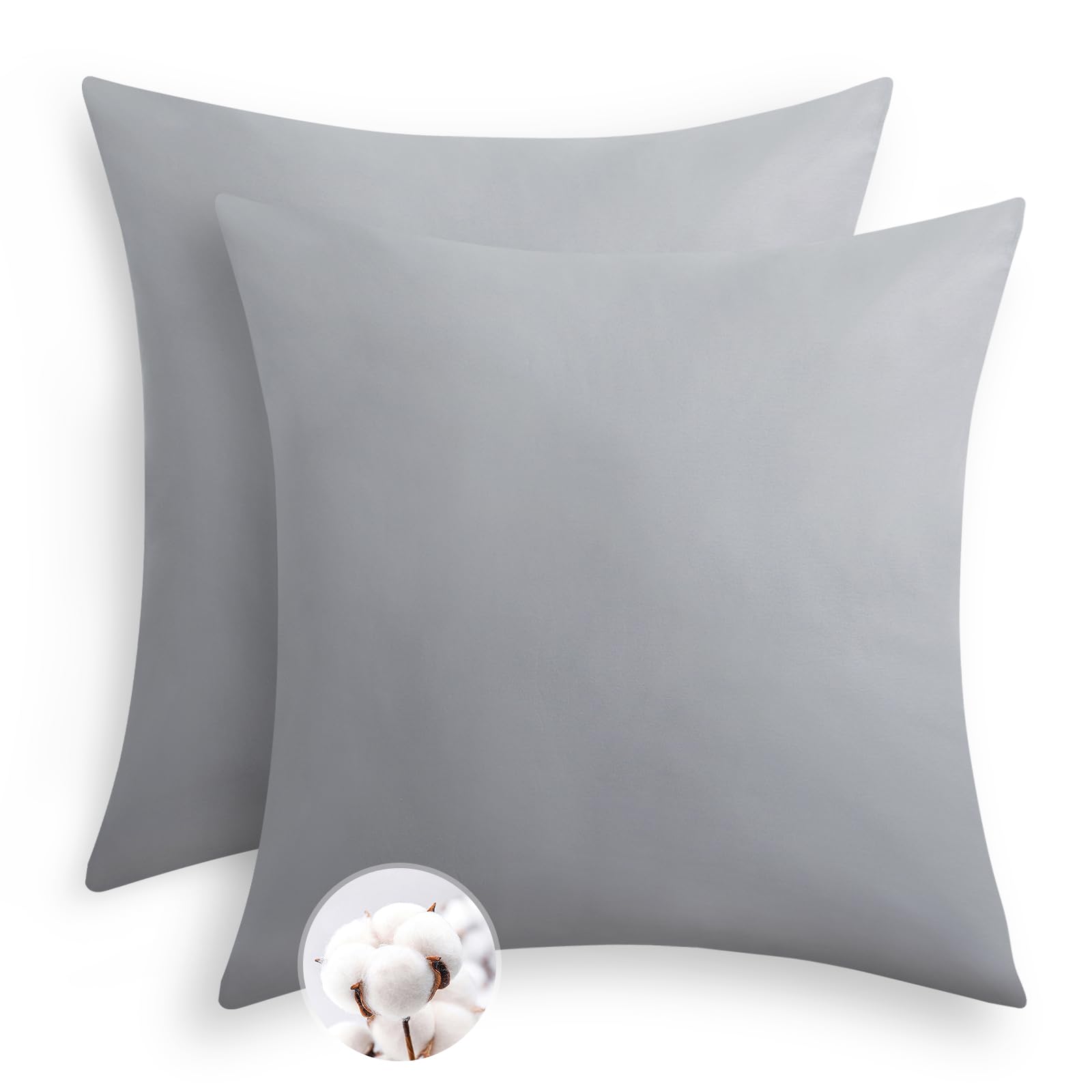 Aisbo Kissenbezug 80x80 Baumwolle 2er Set - weiche Kopfkissenbezug 80 x 80 Hellgrau mit Reißverschluss, 80x80cm Grau Pillow Cover Pillowcase