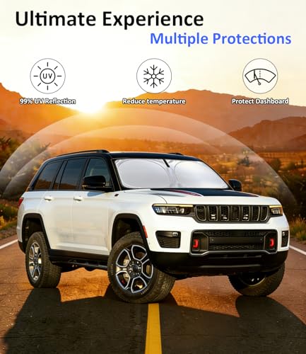 Image of Windshield Sun Shade for 2021-2026 Jeep Grand Cherokee & L Shield | Car Accessories Front Window Sun Visor & Heat Shield, 240T Sunshade Protection Blocks UV Rays Keep Your Car Cooler
