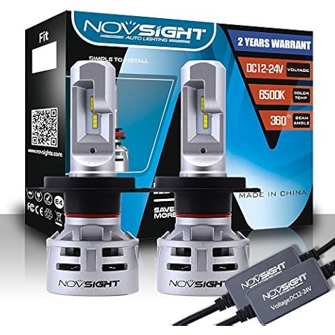 NOVSIGHT H4 LED Headlight Bulbs, 60W 10000LM 6500K Super Bright LED Headlight Conversion Kit, Fog Lights Bulbs, DOT Approved, Car Replacement Lights of Halogen and Xenon Kit 2PCS Cover