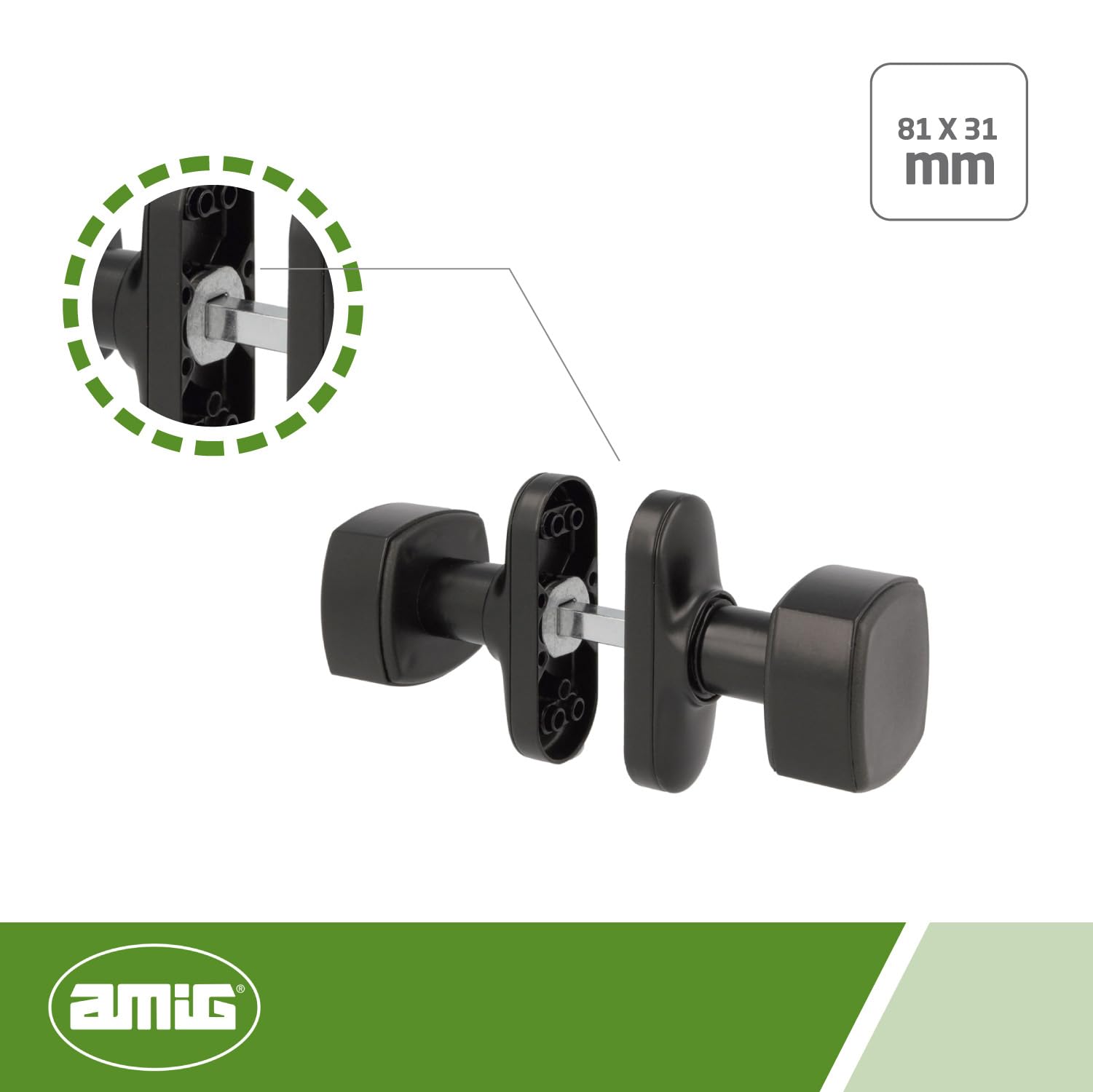 Amig - Square Knob Set including Narrow Plate Mod. 6807, Black/White, 81 X 31 MM - Image 3