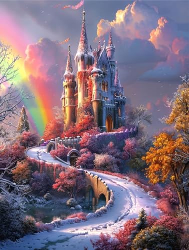 Diamond Painting château 5D arc-en-ciel grand format 80x120cm pour broderie adulte