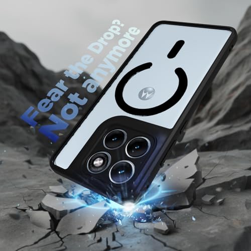 Image of RIGGEAR Shockproof Sleek Hybrid Armor Magnetic Back Cover Case Compatible with MagSafe Accessories for Motorola Moto Edge 70 Fusion 5G (Clear PC + Black TPU Bumper)