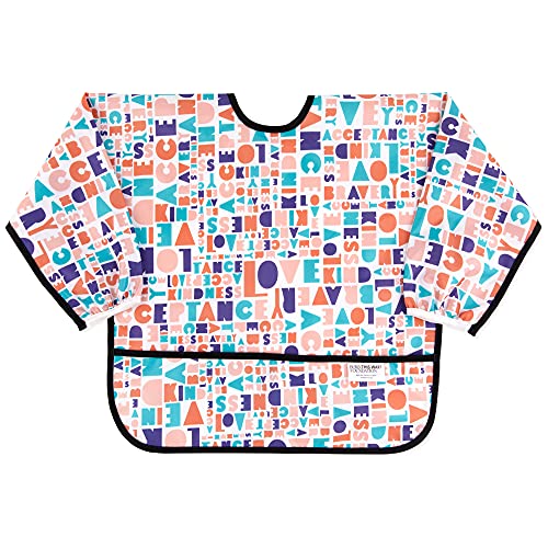 Image of Bumkins Sleeved Bib for Girl or Boy, Baby and Toddler for 6-24 Mos, Essential Must Have for Eating, Feeding, Baby Led Weaning Supplies, Long Sleeve Mess Saving Food Catcher, Born This Way Kindness