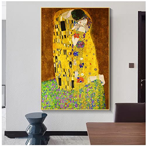 Gustav Klimt Kiss Art lienzo pinturas en la pared carteles e impresiones artísticos famosos cuadros de arte clásico dorado Cuadros de decoración del hogar Cover