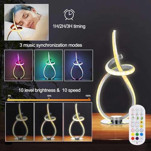 Neoglint Modern Spiral RGB Table Lamp Color Changing Night Light Music Sync Ambient LED Nightstand Lamp Dimmable Bedroom Lamp Unique Lamps for Home Decor Living Room Bedroom Office Neoglint Modern Spiral RGB Table Lamp Color Changing Night Light Music Sync Ambient LED Nightstand Lamp Dimmable Bedroom Lamp Unique Lamps for Home Decor Living Room Bedroom Office