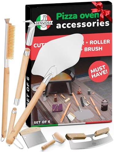 Premium Pizza Oven Accessories Kit - 6-Piece Set for Home Pizza Making: Includes Pizza Peel, Oven Brush, Bubble Popper Turner, Rocker Cutter, Dough Roller & Scraper
