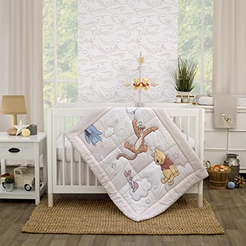 Image of Disney Winnie The Pooh - Blustery Day Grey and White Clouds Fitted Crib Sheet