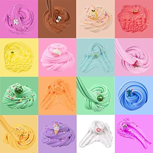 Fluffy Slime Kit for Girls and Boys -36 Pack Scented Butter Slime Set , Soft and Non-Sticky,Include Fruit Unicorn Ice Cream Etc. Slime Charms,Slime Party Favor Putty Toy Gift for Kids
