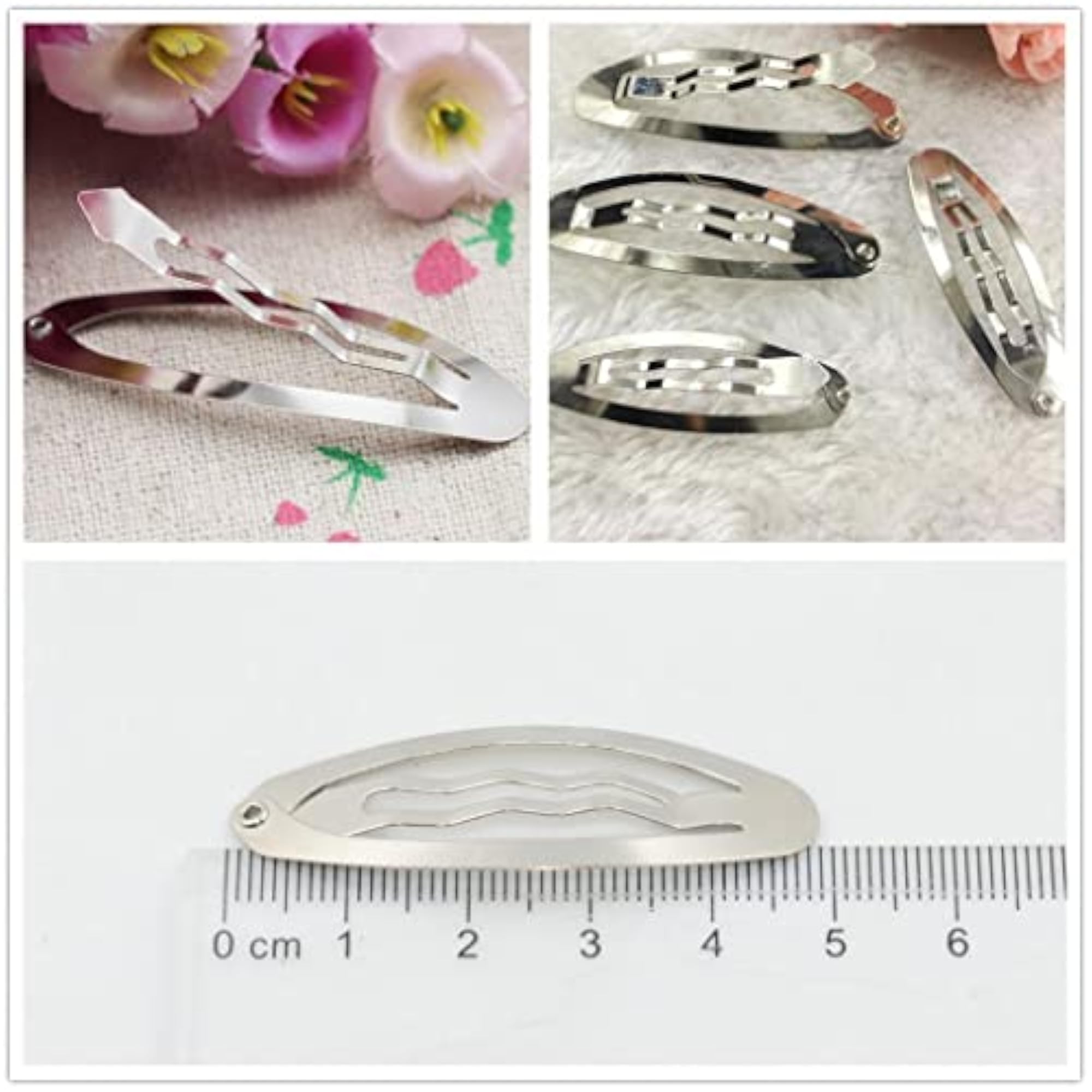 Rounded Snap Clip Oval Silver Metal Hair Bow Click Barrette, Pack of 50