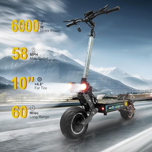 6000w Electric Scooter Dual Motor Up to 58 MPH, 60V35Ah