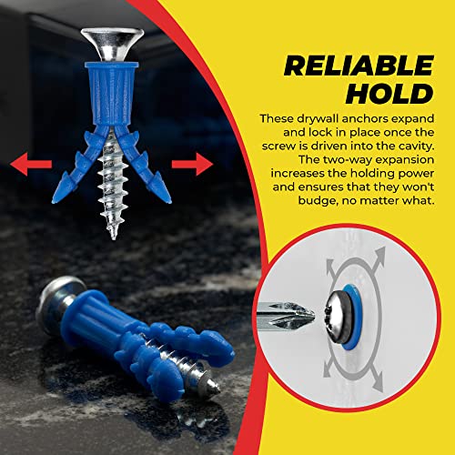 Premium Quality Ribbed Plastic Anchors, 100 Pack (#10-12 X 1") #TOP3