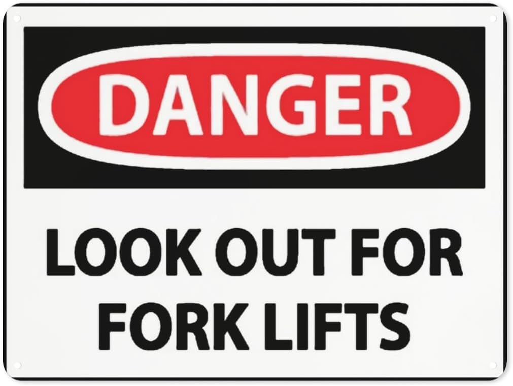 Warning Notice Danger Look Out for Forklifts Rust Free Aluminum Tin Sign - Traffic Safety Decor with Pre-Drilled Holes for Workplace, Warehouse - 12x8 Inch​