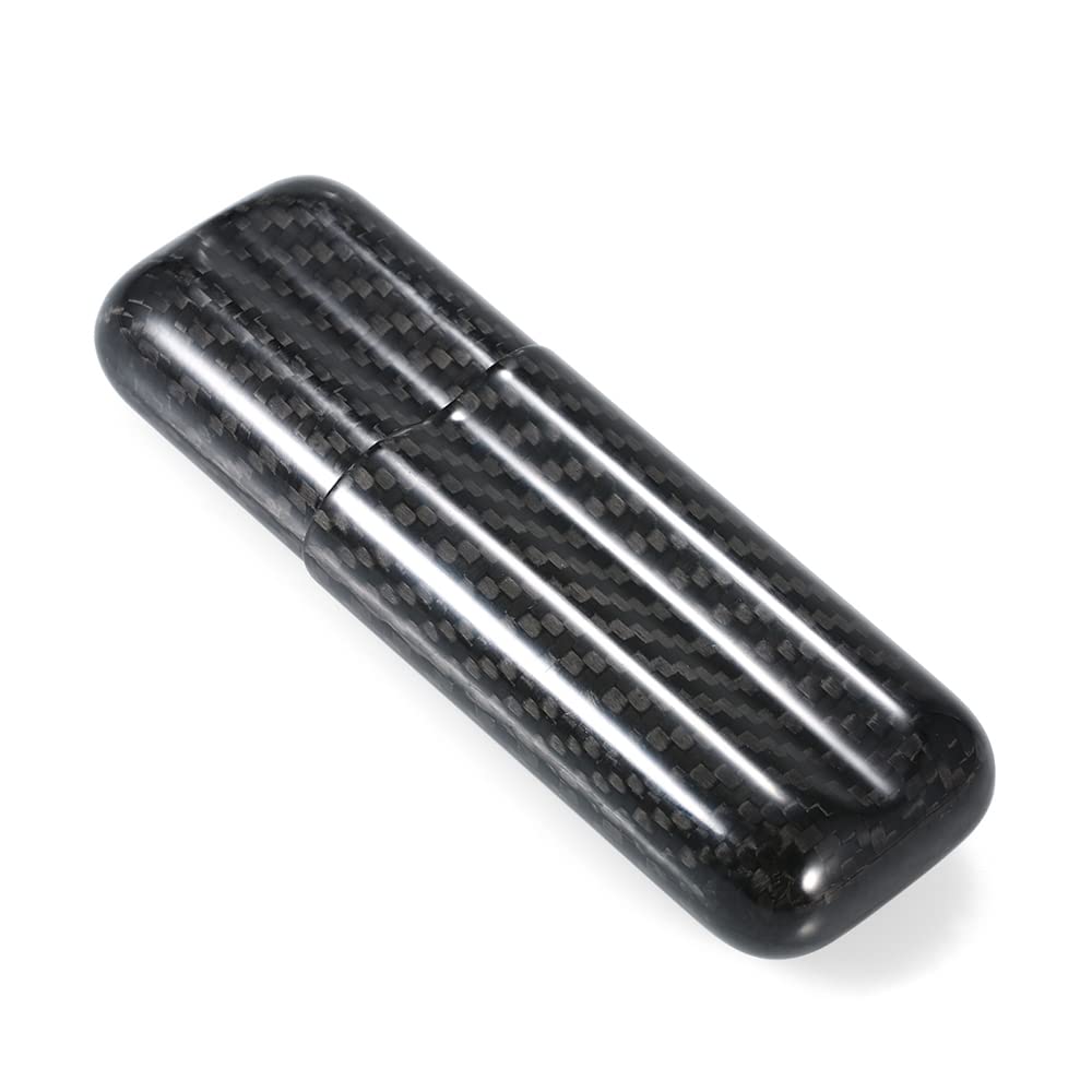 HUIOP Custodia per sigari in Fibra di Carbonio Nero, Supporto per tubo di immagazzinaggio per sigari leggero, umidificatore di sigari fino a 57 sigari calibro ad anello