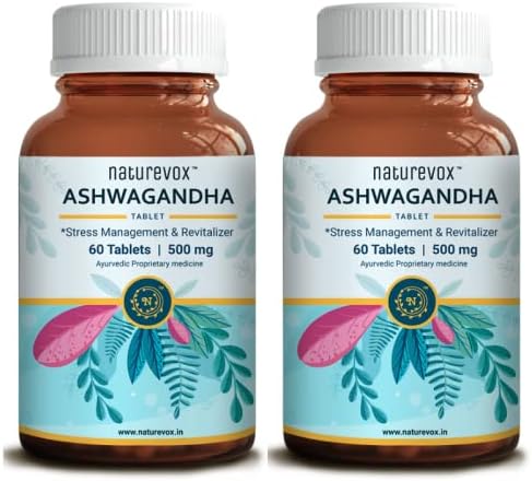 Naturevox Ashwagandha Tablets - Muscle Strength & Vitality | Stress Relief | Ayurvedic Medicine for Stamina & Performance and Better Sleep, 60 tablets 500mg (PACK OF 2)