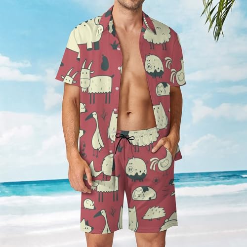 Chemise Hawaïenne Hommes Ensemble Léger anti-transpiration avec Short et Pantalon de Plage