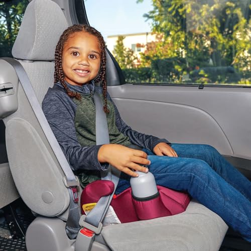 Image of Diono Solana, No Latch, Single Backless Booster Car Seat, Lightweight, Machine Washable Covers, Cup Holders, Pink