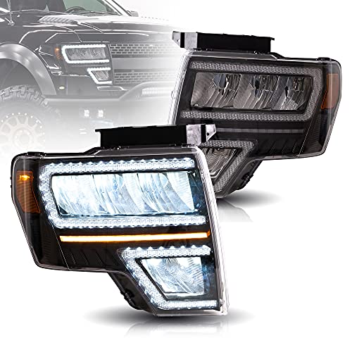 VLAND LED Reflective Bowl Headlights Compatible For [2009-2014 Ford F150 XL, STX, XLT, FX2, Lariat, FX4, King Ranch,SVT Raptor, Platinum] W/ Dynamic DRL, Fit Factory Xenon & Halogen Version