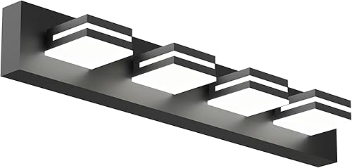 Lámpara de tocador de 4 luces de 29 pulgadas en negro mate, moderna lámpara de baño sobre el espejo, luz LED de baño 3000K 4000K 5000K CCT ajustable