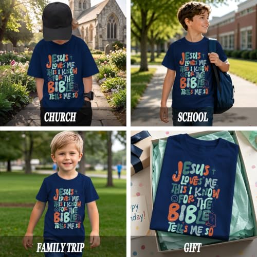 Image of Christian Shirts for Boys Kids Jesus Loves You Bible Verse God T Shirts Religious Faith Cute Graphic Tees Casual Tops