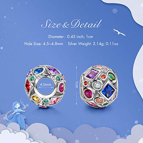 NINAQUEEN 925 Sterling Silver Pandöra Charms Summer Rainbow Birthstone Bead for Pandöra Bracelets Pendant Jewelry Anniversary Valentines Day Birthday Gifts for Women Wife Sisters Daughter
