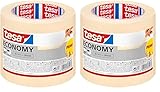 tesa Malerband ECONOMY - Vielseitiges Klebeband für Malerarbeiten ohne Lösungsmittel - Bis zu 4 Tage nach Gebrauch rückstandslos entfernbar, 3x 50 m x 30 mm (Packung mit 2)