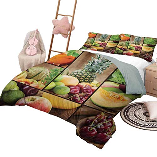 Totun Nature Juego de edredón de 3 Piezas Funda nórdica Frutas-Ensalada-Temática-Sandía-Pino-Cerezas-Jugo-Collage-Art-Print Sábanas más Suaves y acogedoras jamás Multicolores California King Size