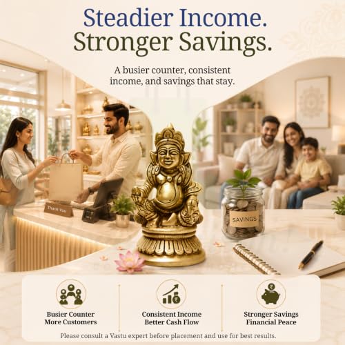 Image of Brass Kuber Ji Statue | Size- 4 Inch Approx | Weight-580 G Approx | Vastu Brass Kuber Ji | Vastu Idol for Home and Office | Kubera Idol | Zonal Placement - North
