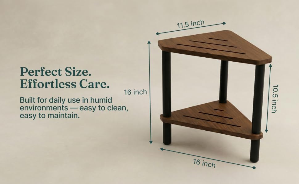 Corner Teak Shower Stool for Inside Shower – Solid Wood Spa Bench with Shelf, Waterproof Bathroom Stool for Shaving Legs, Small Corner Shower Seat with Black Legs image 5