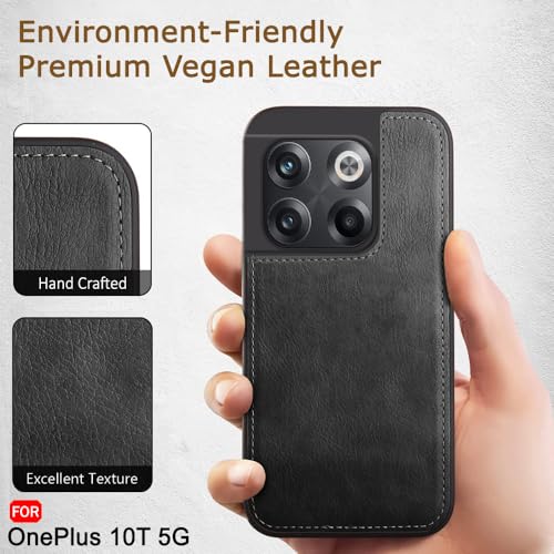 Image of TheGiftKart Genuine Leather Finish Back Cover Case for OnePlus 10T | Shockproof Design | Raised Edges for Camera & Screen Protection | Stunning Minimalist Design Case Cover (Faux Leather & PC, Black)