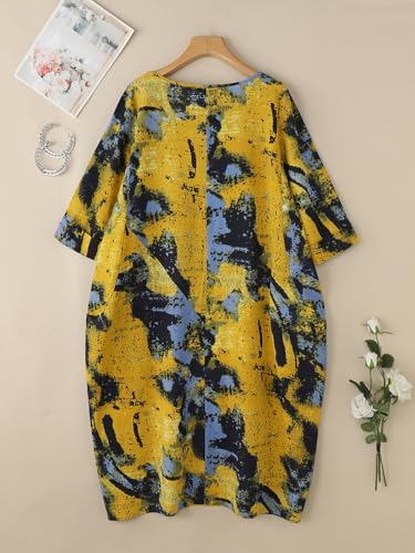 Image of Celmia Autumn Solid Loose Long Maxi Dress Cotton Caftan