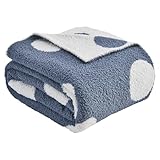 CozeCube Super Soft Fullfy Microfiber Reversible Knitted Blankets, Warm Cozy Fuzzy Plush Throw, Dusty Blue and White Polka Dot Throw Blanket for Couch Bed Sofa, 50' x 60'