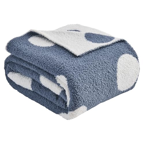 Image of CozeCube Reversible Knitted Throw Blanket,Dusty Blue White Polka Dot60 x80