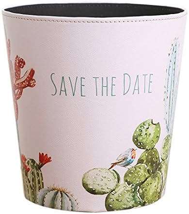 Fcoson Paper Wastebasket Without Lid PU Leather Round Decorative Trash Bin Garbage Can Dustbin for Hotel Dormitory Kitchen Bedroom Bathroom Office Cactus