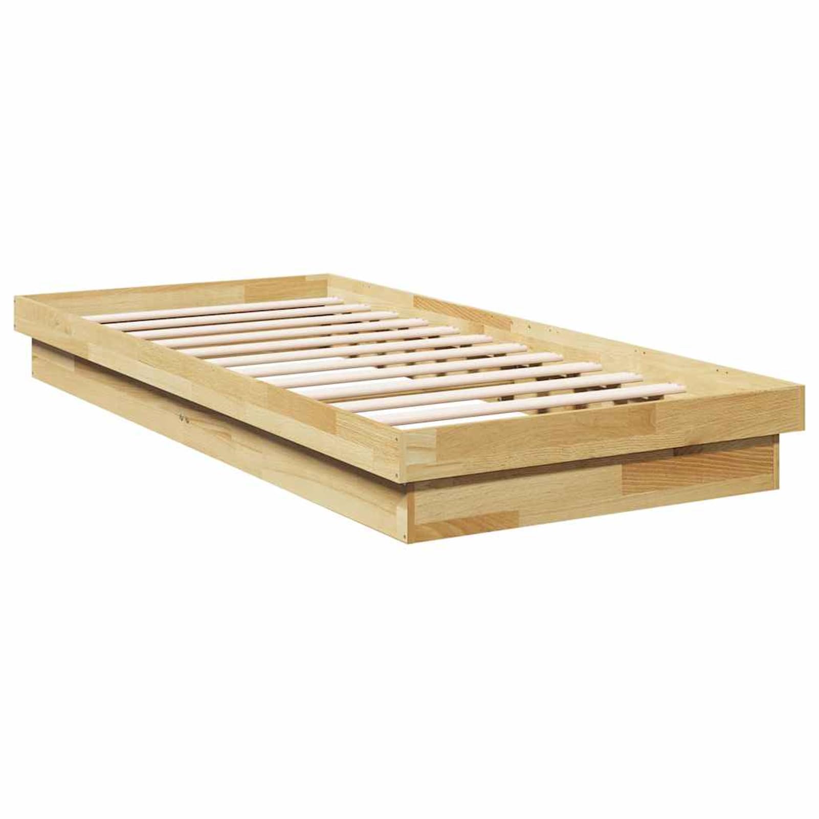 WGYHOME Łóżko z litego drewna, 75 x 190 cm, naturalne drewno dębowe – niskie łóżko podłogowe ze zintegrowanym stelażem do sypialni