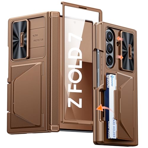 Image of for Samsung Galaxy Z Fold 7 Case with Card Holder RFID Blocking, Built in Slide Lens Cover & Hinge Protection & Screen Protector, Shockproof Wallet Case for Z Fold 7 (Desert Gold)