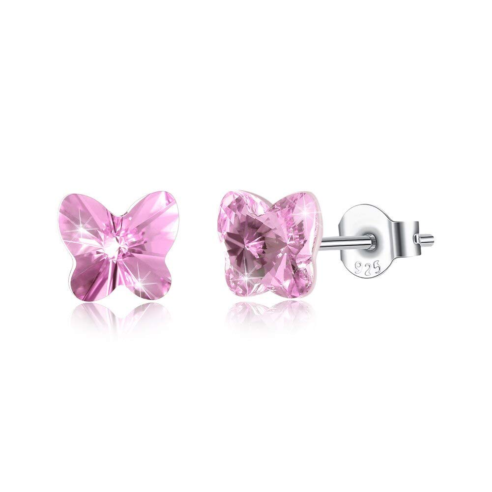 Boucles d'oreilles papillon cristaux argent 925 bijoux mode femmes - 2