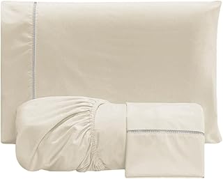 Jogo de Lençol Casal 400 Fios Ponto Palito Toque Macio com Elástico 3 Peças (Marfim) - Produto 9 mais recomendado com 4.4 estrelas