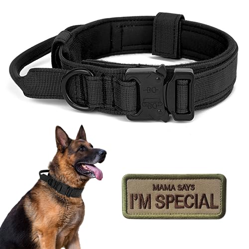 Tactical Dog Collar with Handle - Military Dog Collars Adjustable Training Collar Soft Nylon Dog Collar and Heavy Duty Metal Buckle for Medium Large Dogs - with Patch