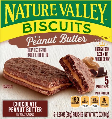 Image of Nature Valley Biscuit Sandwiches, Chocolate Peanut Butter Snacks, 5 ct, 6.75 OZ (Pack of 2)