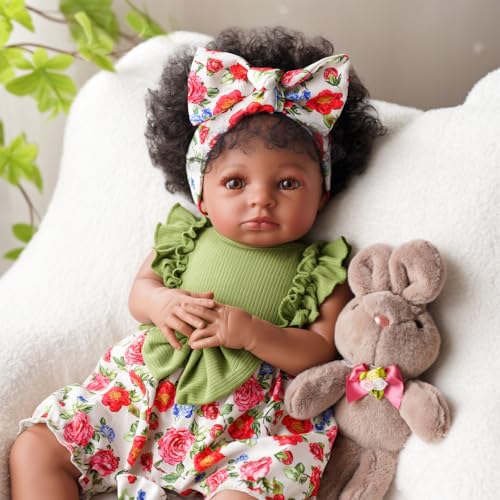 Muñeca bebé reborn negra 20 pulgadas suave y realista miniatura 4