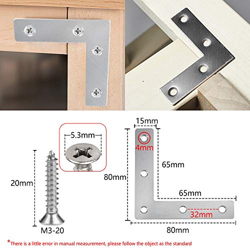 XFentech 5-12 Pieces Stainless Steel Flat Corner Brace, L Shape Repair Joining Mending Flat Plate Bracket with Screws - Image 2