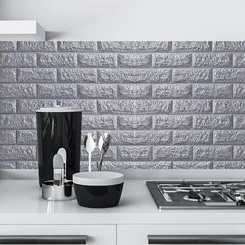 Image of KASHIVAL Self-Adhesive Waterproof PE Foam 3D Wall Panels Wallpaper Sticker for Bathroom, Living Room, Hotel and Home Decoration (70 x 70cm, Appx. 5.3Sq Feet) (JD Grey Brick)