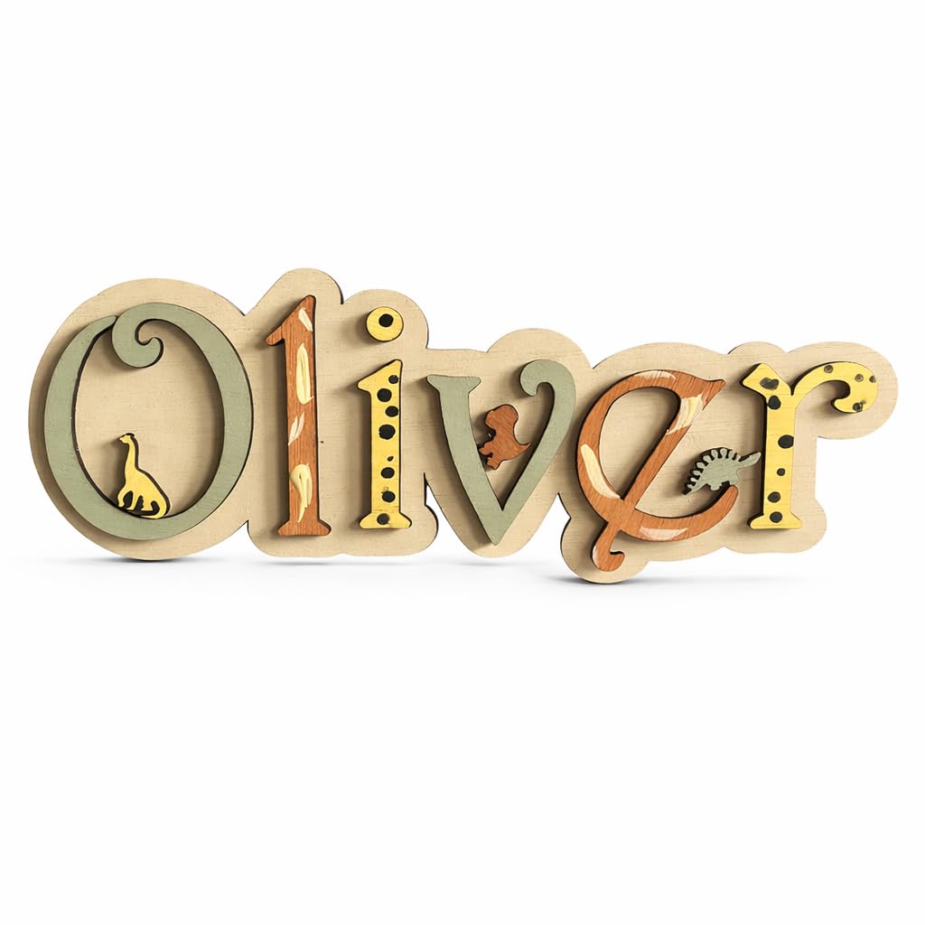 Personalised Wooden Name Sign for Toy Box, Safari Animals Design, 25 cm x 10 cm Personalised bedroom Children's Decor Custom Wood Letters for Baby's Nursery Decor sign