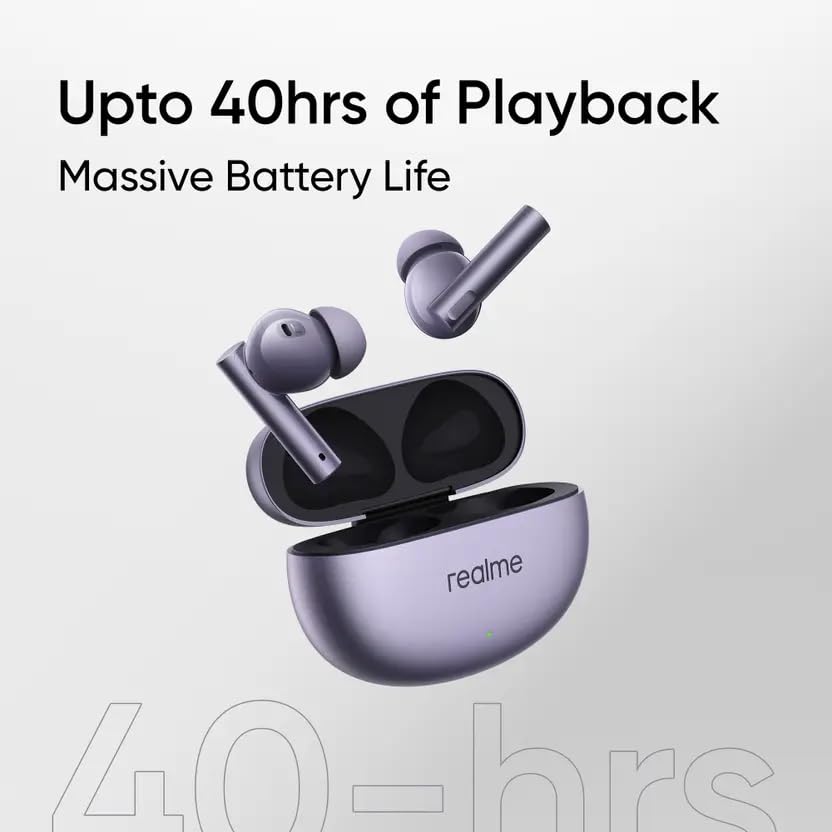 Image of Real Me Air 6 Buds | 50dB Active Noise Cancellation, Hi-Res LHDC Audio, 12.4mm Dynamic Bass Driver, 6 Mic Clear Voice Calls, 51,IP55 Waterproof,TWS for Apple & Android (Air 6, Royal Violet)
