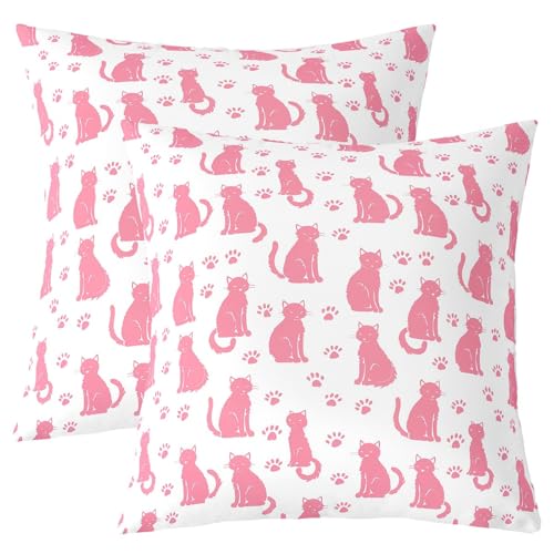 Loussiesd Fundas de almohada de gato rosa de 50 x 50 cm, fundas de almohada de dibujos animados para el hogar, sofá, cama, sofá, decoración de habitación de niños y niñas, fundas de cojín con