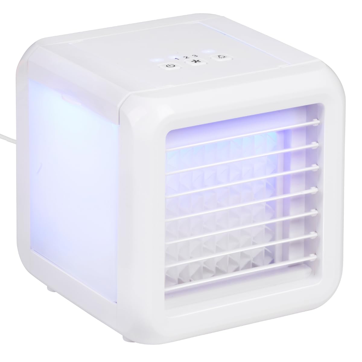 Mini Air Cooler - Mobile Klimaanlage ohne Abluftschlauch Ventilator mit Wasserkühlung - Luftbefeuchter Lüfter 3 Stufen mit 2 Kühlelementen - 16 x 16 x 16,5 cm
